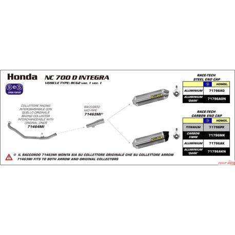 Collecteur d'echappement racing ARROW HONDA NC700S NC700X NX750S NC750X INTEGRA Collecteur d'echappement racing ARROW HONDA NC700S NC700X NX750S NC750X INTEGRA