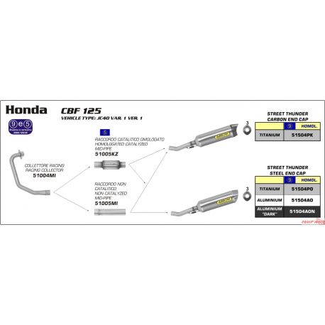 Raccord d'Echappement ARROW décatalysé racing HONDA CBF125 CB125F CBR125R