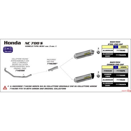RACCORD Echappement ARROW HONDA NC700S NC750S 2012-2016 RACCORD Echappement ARROW HONDA NC700S NC750S 2012-2016