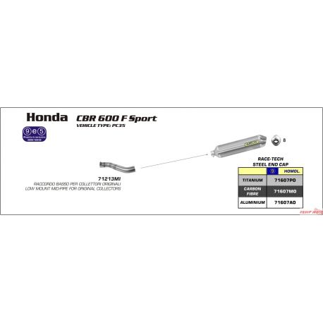 Raccord d'Echappement ARROW position basse pour collecteur d'origine HONDA CBR600F SPORT 2001-2003