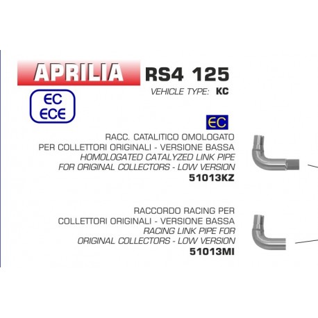 Raccord d'Echappement ARROW APRILIA 125 RS4 2017-2018 RS 125 2018-2020