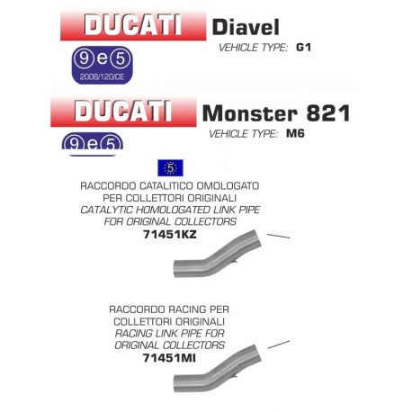 Raccord d'Echappement ARROW  DUCATI 821 MONSTER 2014-2017 DUCATI DIAVEL 2011-2016