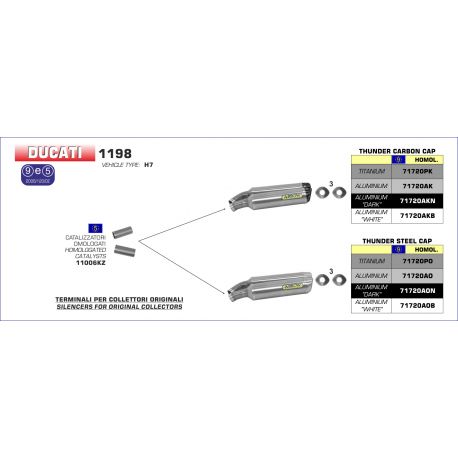 CATALYSEURS d'échappement HOMOLOGUES ARROW DUCATI 1098 / 198S / 1198