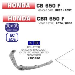 Collecteur pot d'Echappement ARROW HONDA CB650F CBR650F 2014-2018
