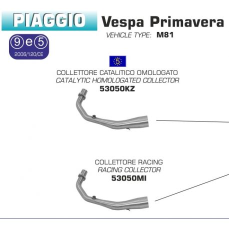 Collecteur d'Echappement ARROW VESPA 125 PRIMAVERA 150 PRIMAVERA 2014-2016