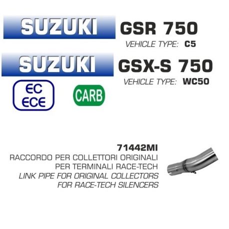 Raccord d'Echappement ARROW RACE-TECH pour collecteur d'origine GSR 750 GSXS 750