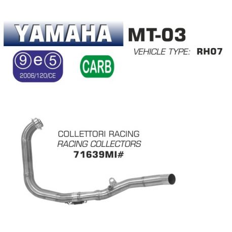 Collecteur d'Echappement racing ARROW YAMAHA MT-03 2016-2019 YZF-R3 2019-2020