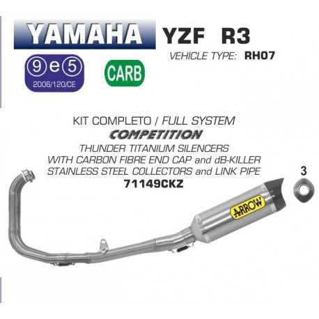 Ligne complete d'Echappement ARROW COMPETITION YAMAHA YZF-R25 YZF-R3 2015-2016