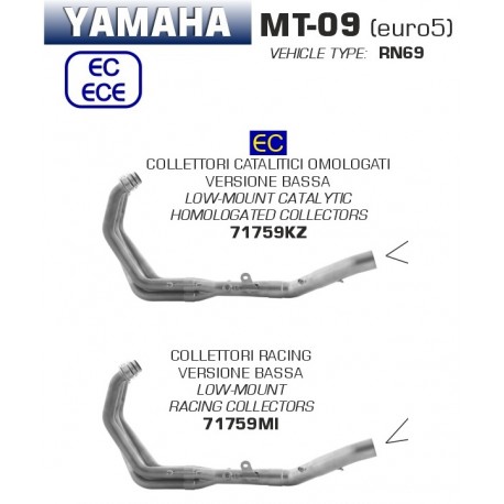 Collecteur d'Echappement position basse ARROW YAMAHA MT-09 Euro 5