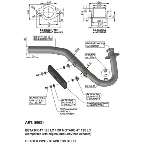 Decatalyseur d'échappement LEOVINCE BETA RR 4T 125 LC / RR MOTARD 4T 125 LC