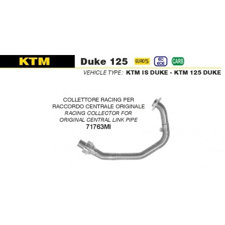 collecteur racing pour raccord central d'origine d'Echappement ARROW KTM 125 DUKE