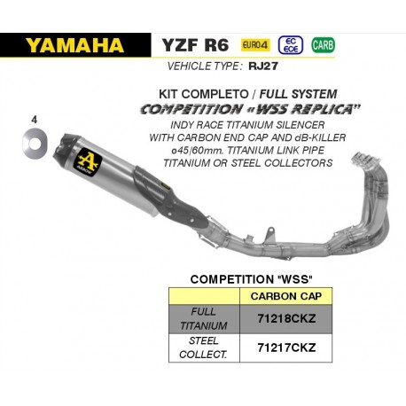 Ligne complète d'Echappement ARROW compétition WSS YAMAHA YZF R6 2017-2021