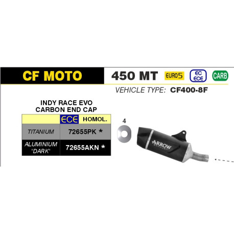 Echappement ARROW INDY RACE embout carbone CF MOTO MT 450 2024